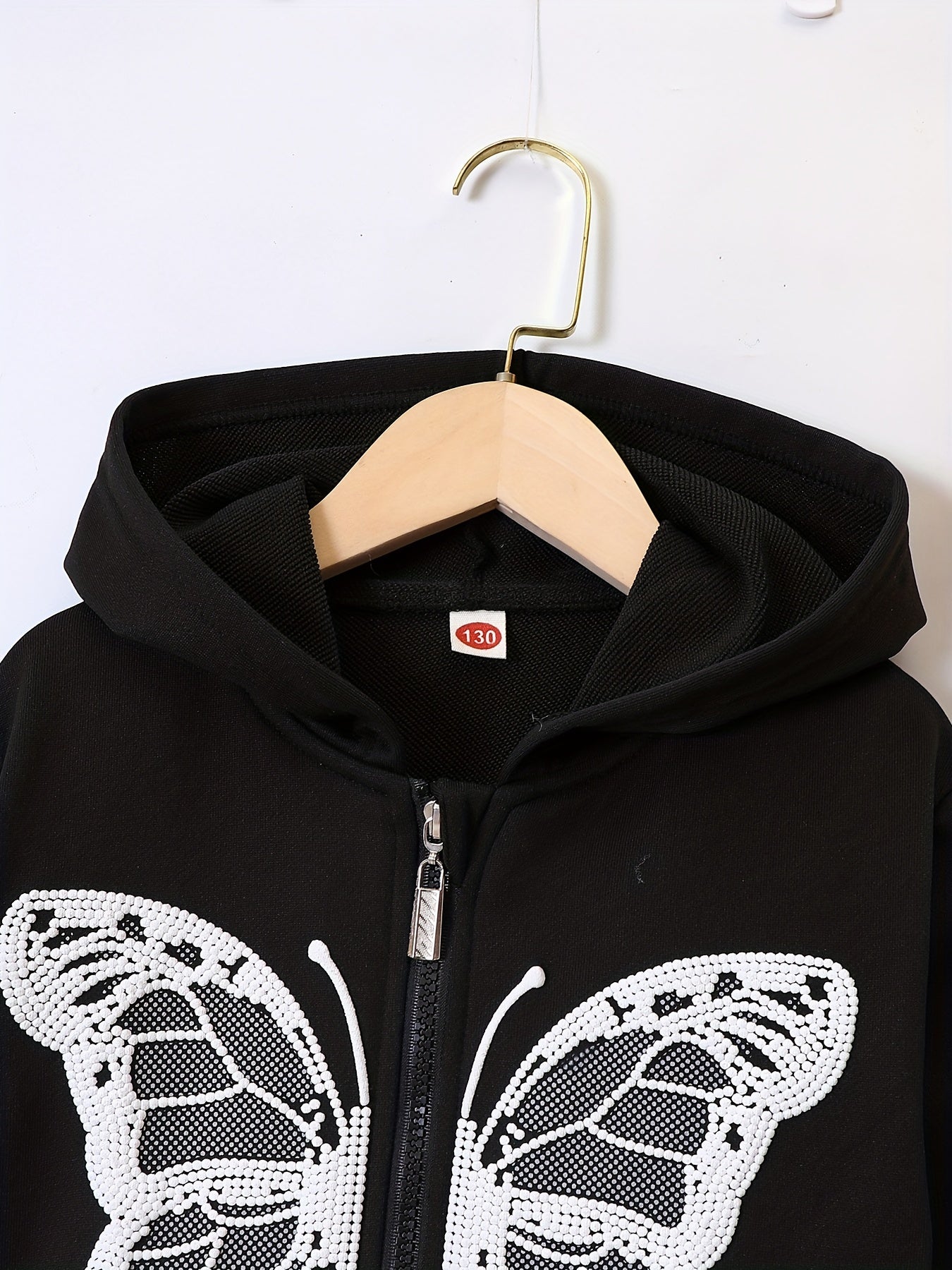 Girls Butterfly Print Zip Front Hoodie Sweatshirt Cardigan
