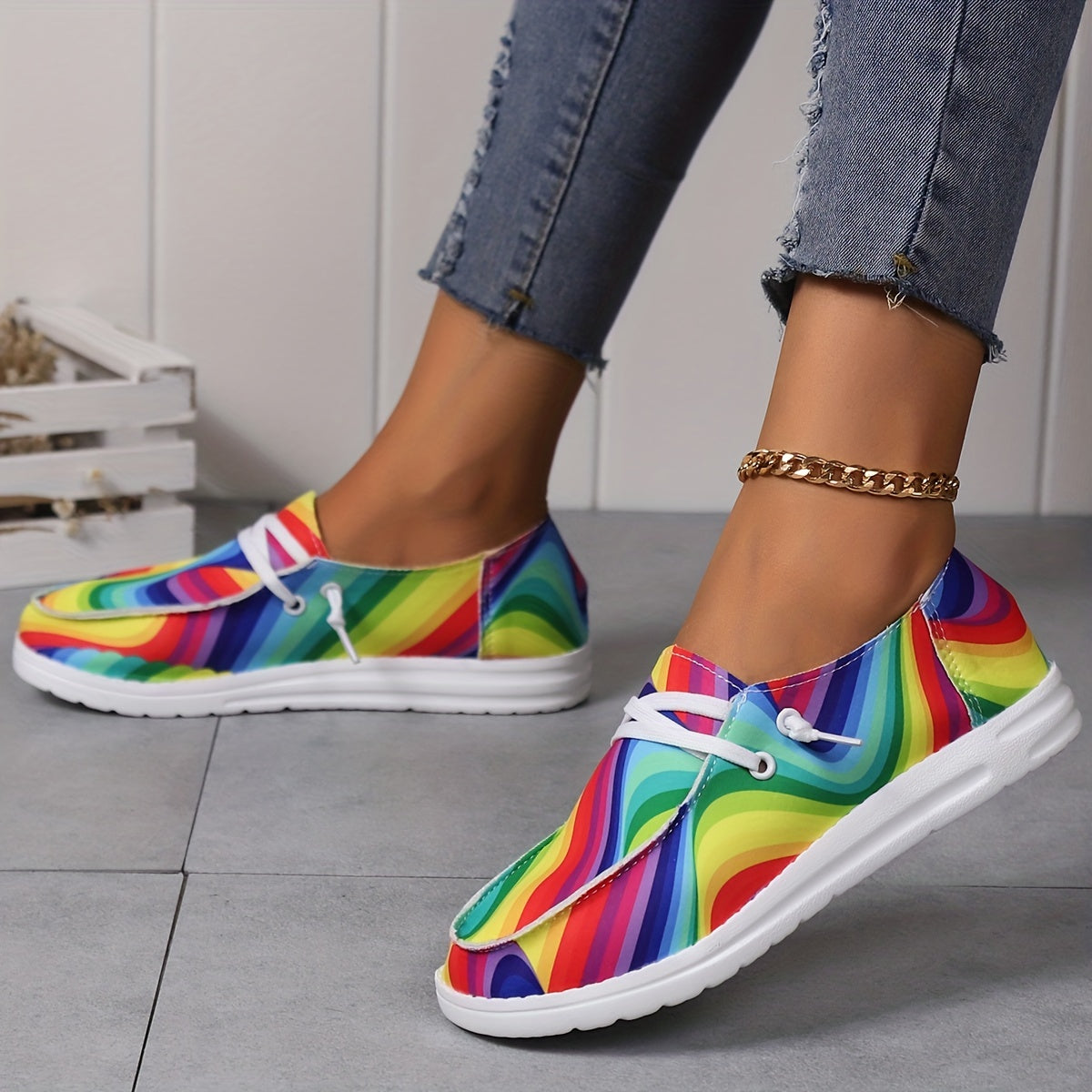 Colorful Rainbow Slip On Loafers Shoes Lightweight Soft Comfortable