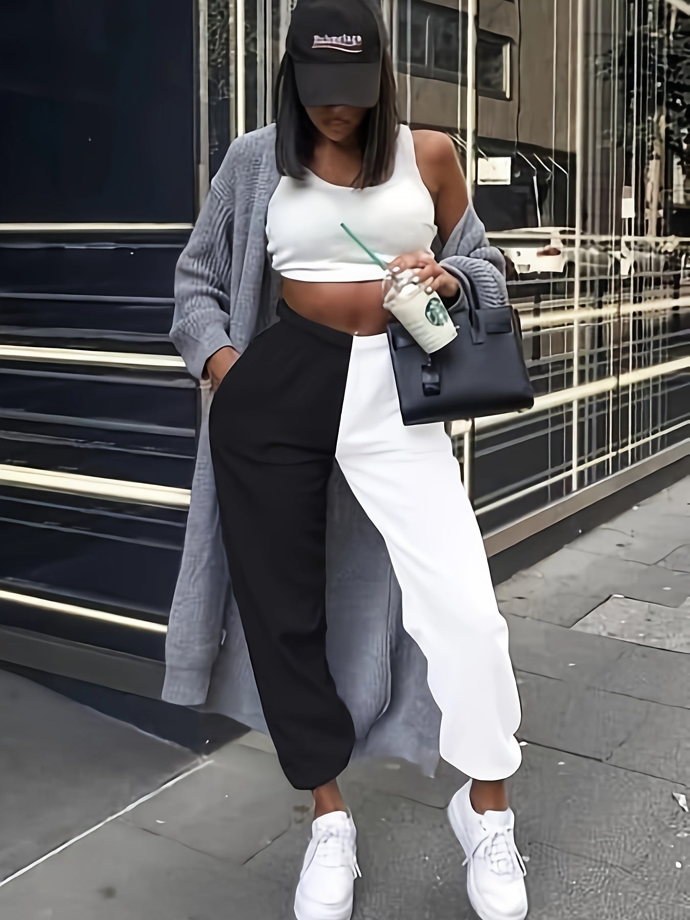  Colorblock High Rise Tapered Leg Trousers