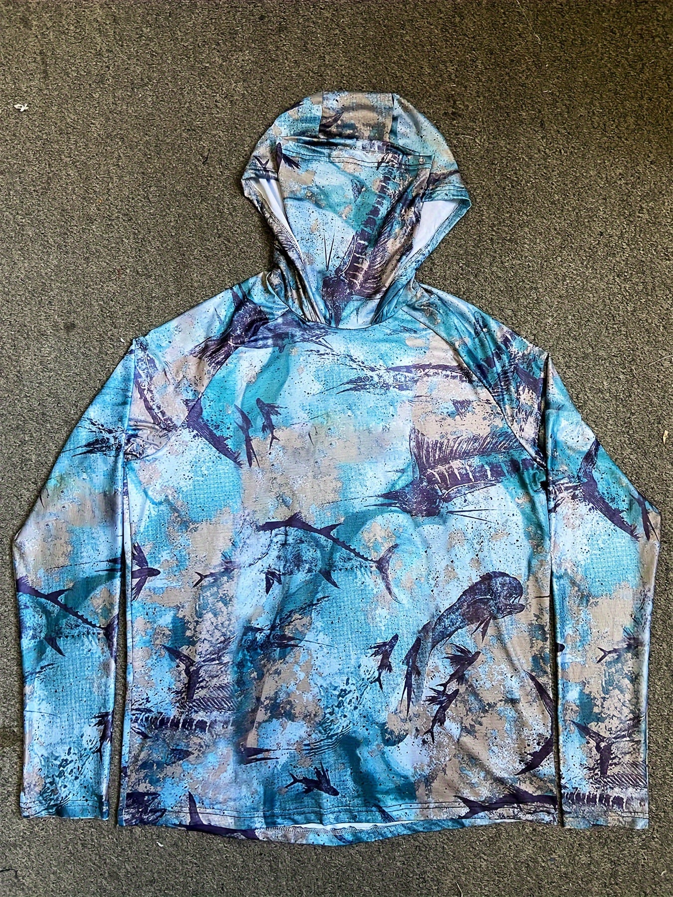Men's Tie Dye Long Sleeve Hoodie With Mask Sun Protection Fishing Shirt