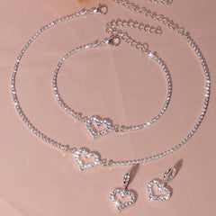 Heart Shape Rhinestones Jewelry Set Choker Bracelet Earrings