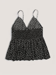  Ditsy Floral Print V Neck Peplum Cami Top