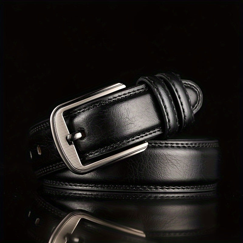 Men's Leather Belt with Alloy Pin Buckle
