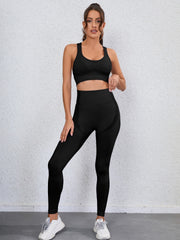 Yoga Sports Set Back Cutout Top & High Waist Slim Leggings Activewear