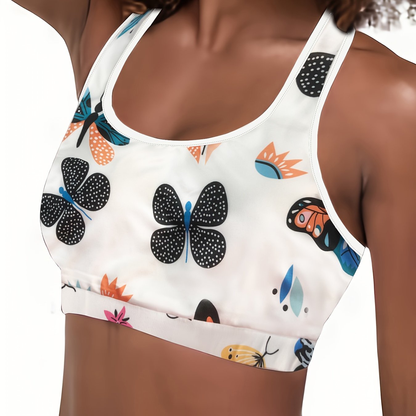  Bra Women's Plus Butterfly Print Racer Back Yoga Bralette