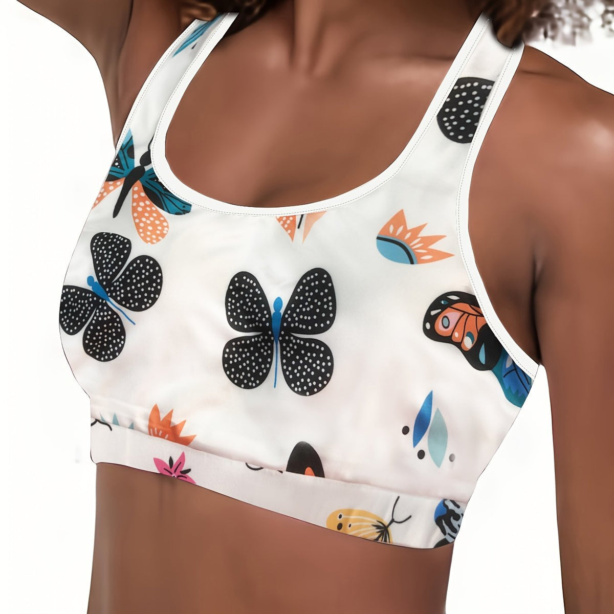  Bra Women's Plus Butterfly Print Racer Back Yoga Bralette