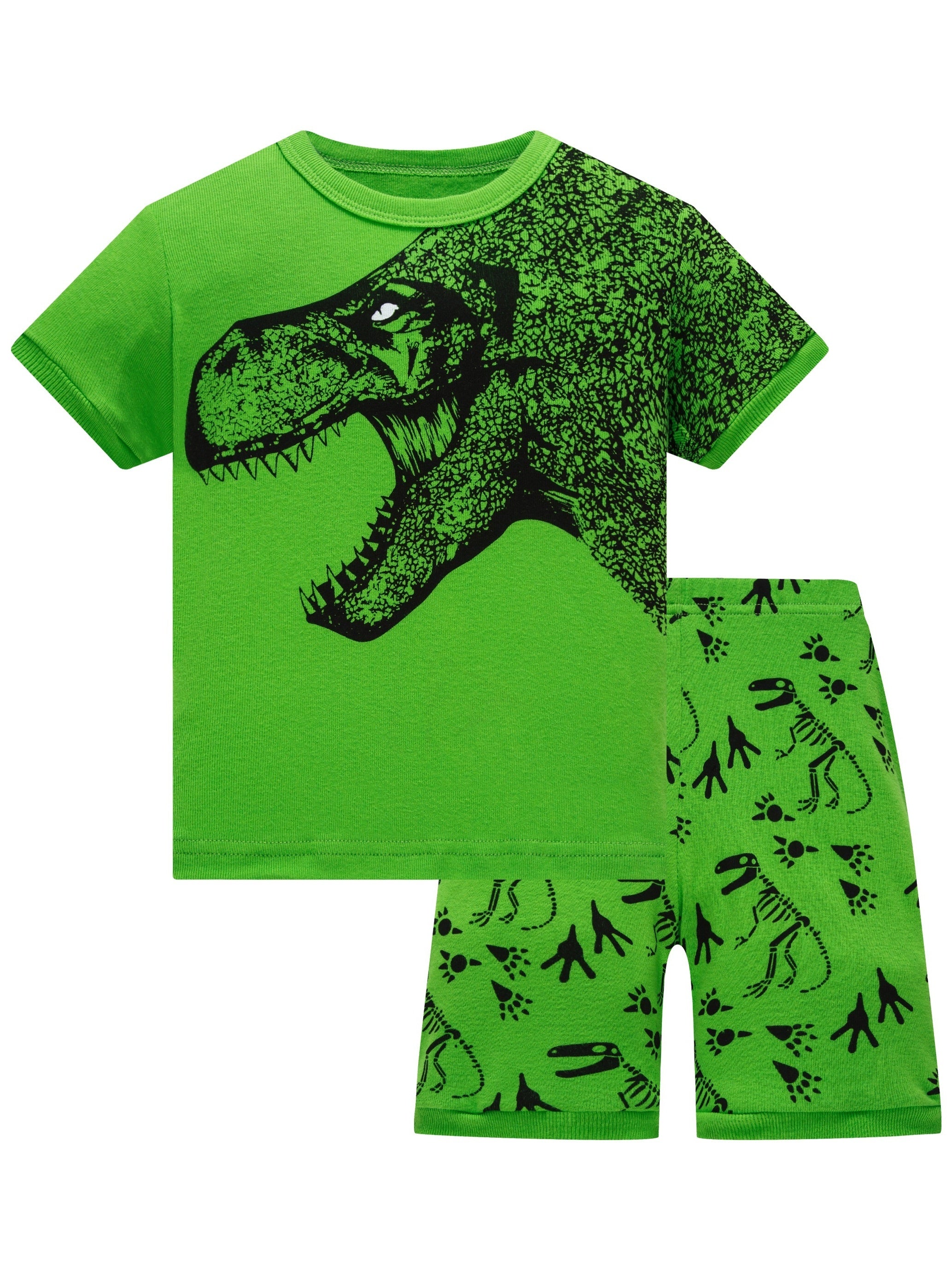 Boys Dino Skeleton Print Top & Shorts Lounge Wear Set