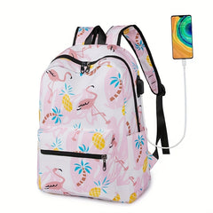Cartoon Print Backpack Zipper Rucksack School Bag