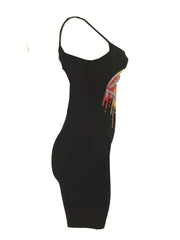 Sleeveless Lip Print Cami Romper Jumpsuit Women's Clothing