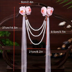Chinese Style Flower Hair Clip With Faux Pearl Beaded Chain