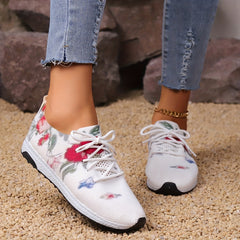 Women's Floral Print Lace Up Sneakers Non slip Walking Shoes