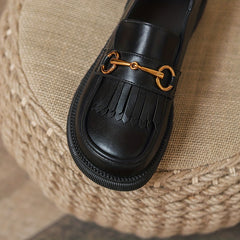 Women's Tassel Chunky Heel Loafers Slip On Shoes