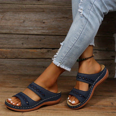 Women's Wedge Sandals Open Toe Faux Leather Casual Slides
