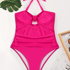  Keyhole Halter One Piece Bathing Suit