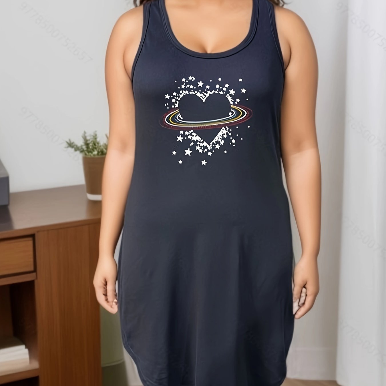 Heart Print Scoop Neck Tank Nightdress