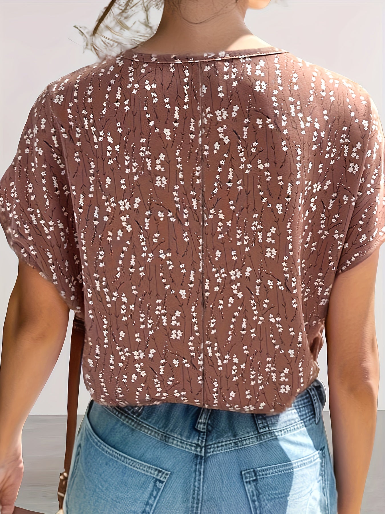 Boho Blouse Women's Floral Batwing Sleeve Round Neck Top