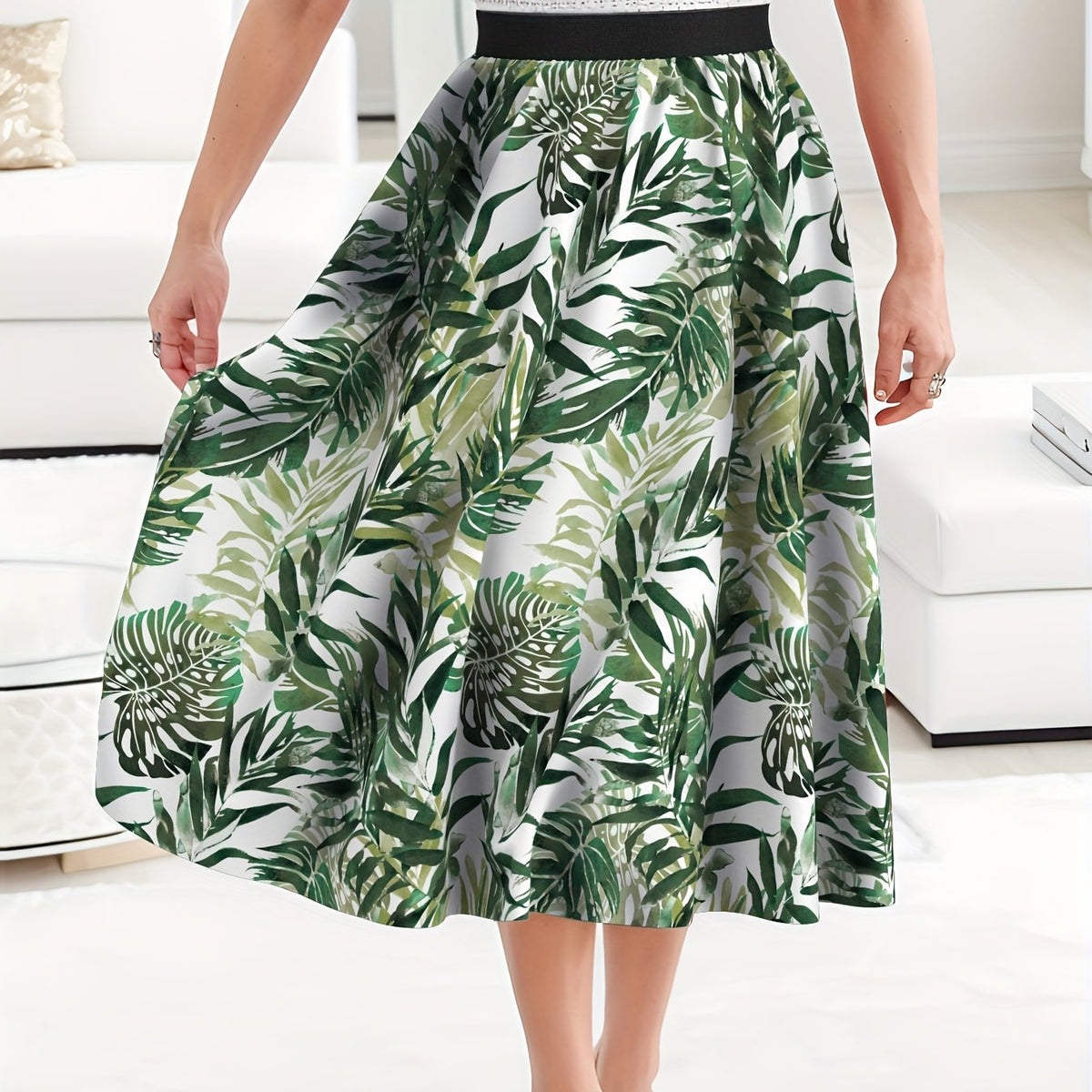 Tropical Print Maxi Skirt