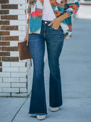  Casual Jeans Women's Plus Solid Raw Trim Button Fly High Rise