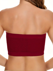 4 Pack Plus Size Basic Tube Bra Women's Plus Plain Ruched Eyelet Embroidered Tub