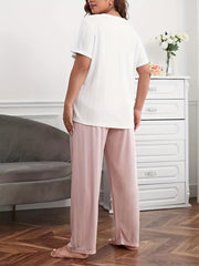 Striped & Bunny Print Pajama Set Short Sleeve Crew Neck Top & Pants