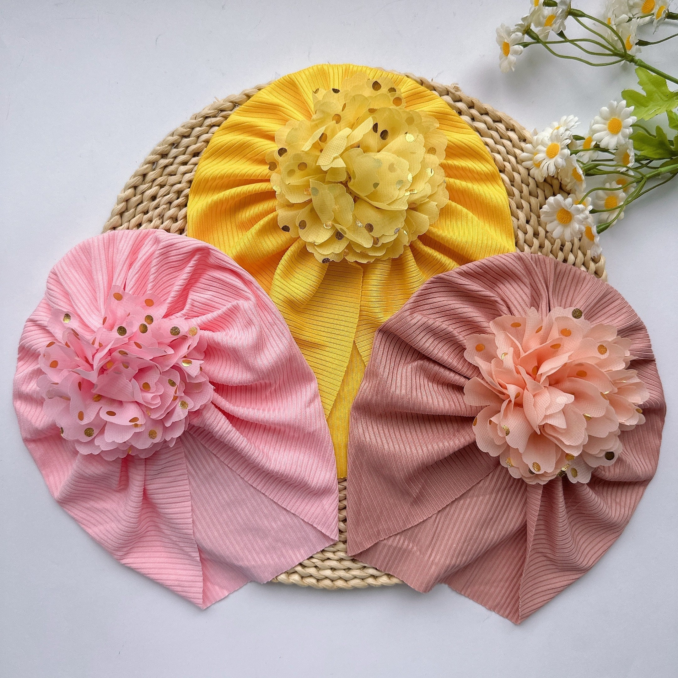 Soft Elastic Strip Flower Baby Hat For Girl