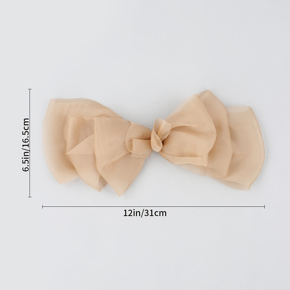 Chiffon Spring Clip Ponytail Bow Barrette Solid Hair Bows For Women Girls