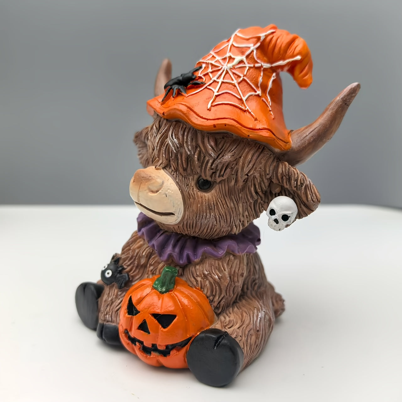 Spooky Highland Cow Halloween Figurines with Witch Hats