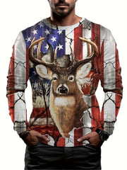 Deer Flag 3D Print Men's Long Sleeve Novelty T-shirt
