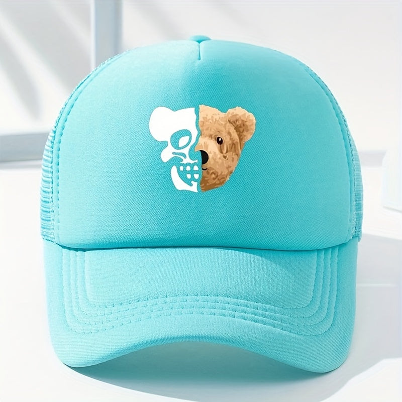 Skull Bear Print Trucker Hat Hip Hop Mesh Baseball Cap