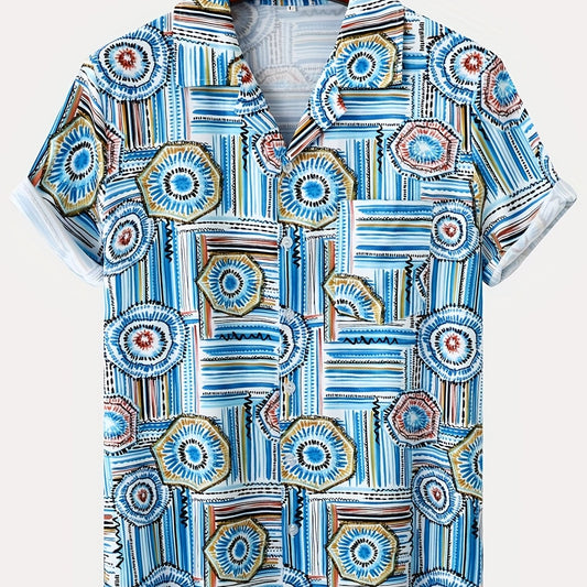 Geometric Print Men s Short Sleeve Hawaiian Shirt For Vacation