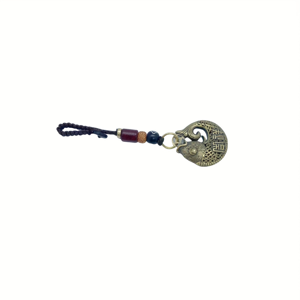 Lucky Fish Brass Car Pendant Key Chain Vintage Chinese Style Hand woven Rope