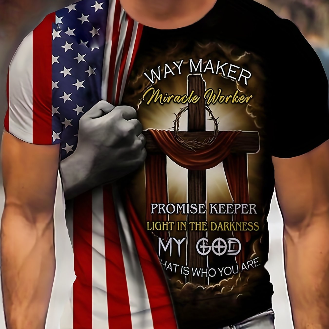Men's American Flag Print T-Shirt for Sports & Workouts