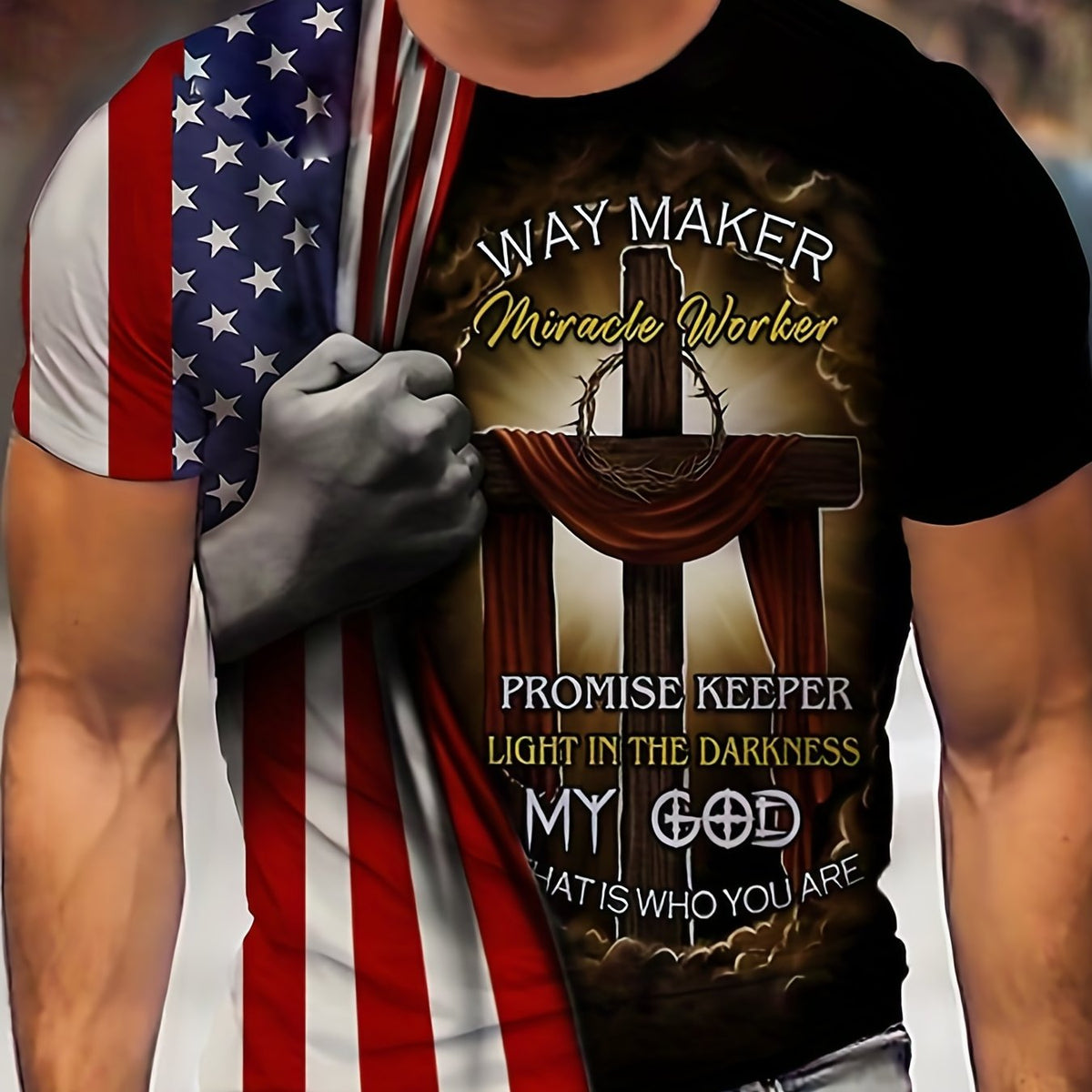 Men's American Flag Print T-Shirt for Sports & Workouts