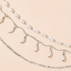 Faux Pearl Layered Waist Chain Pendant Tassel Metal Belt Dress Girdle