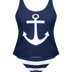  Anchor Print Tankini Set - Women's Plus Two Piece Set
