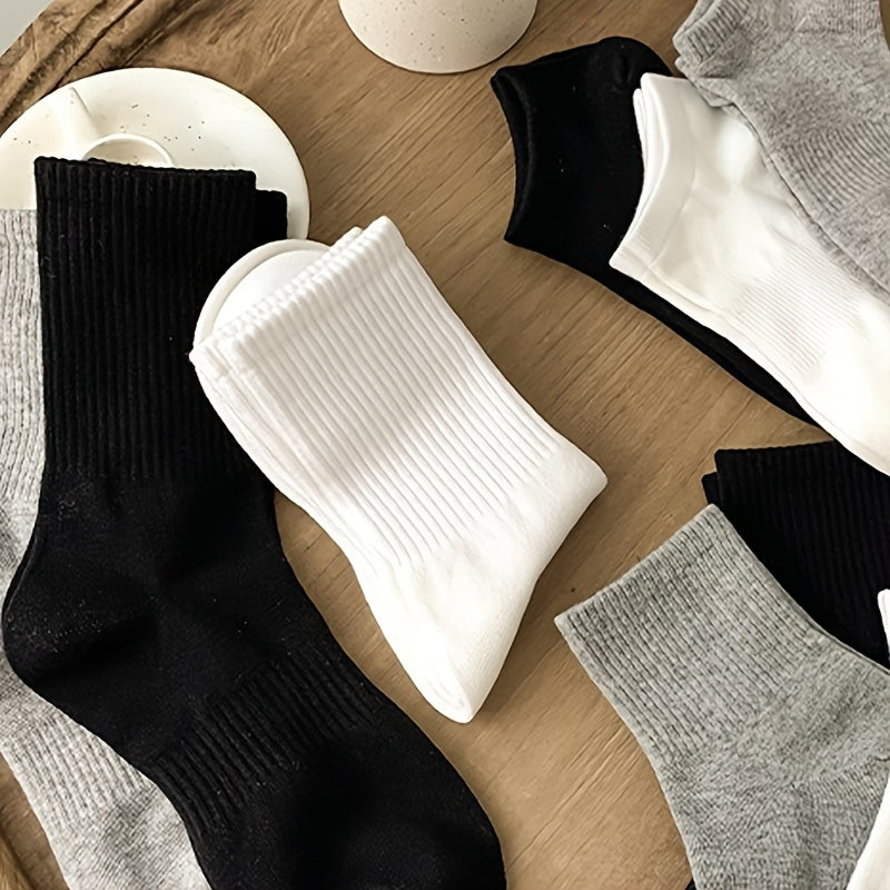 3 Pairs Classic Solid Socks Comfy & Breathable Multi-color Sock Pack