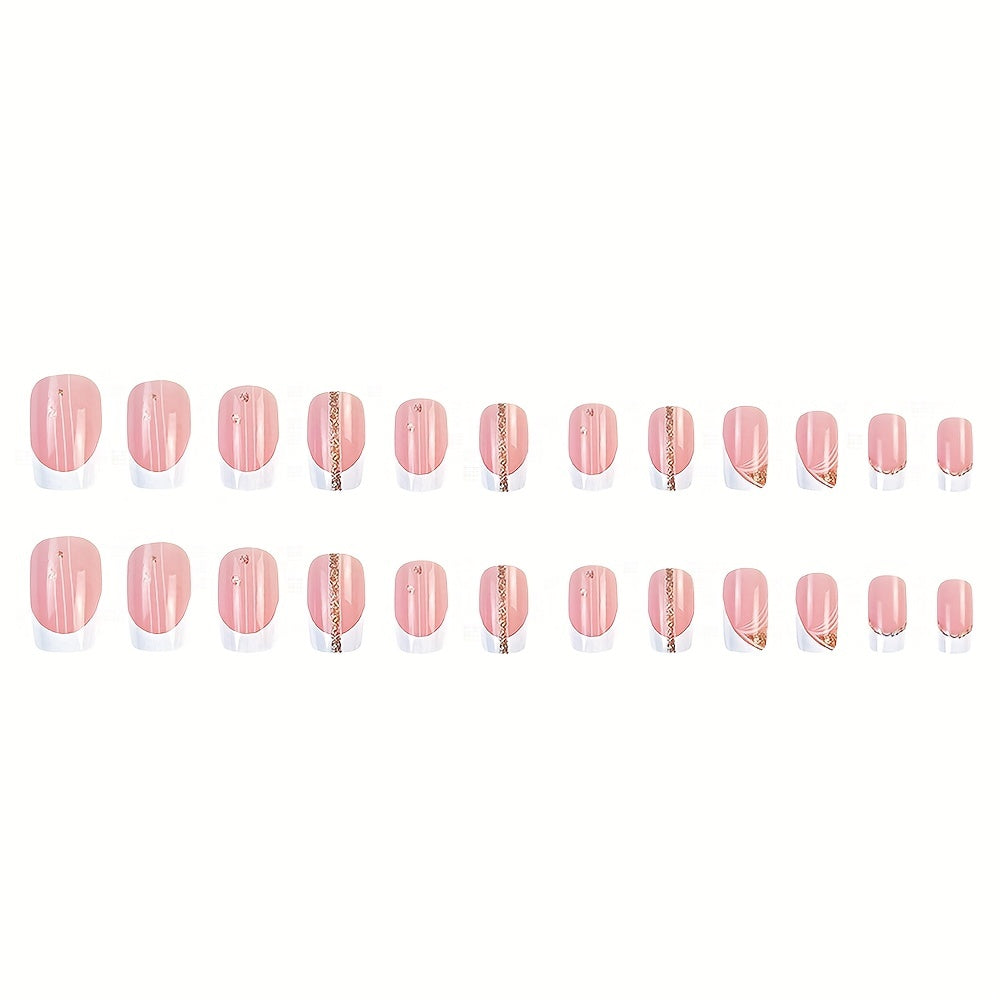 24pcs Glitter French Tip Press On Nails Short Square Acrylic Nails