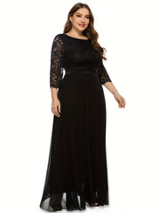  Lace Half Sleeve Round Neck Bridesmaid Dress