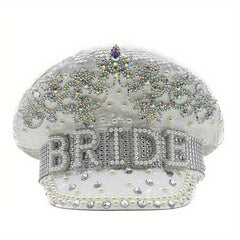 Bride Hat with Rhinestones & Pearls for Bachelorette Party