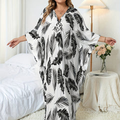  Boho Dress Women's Plus Tropical Print Batwing Sleeve V Neck