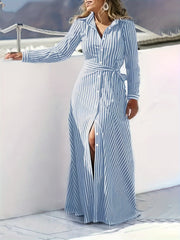  Striped Maxi Shirt Dress