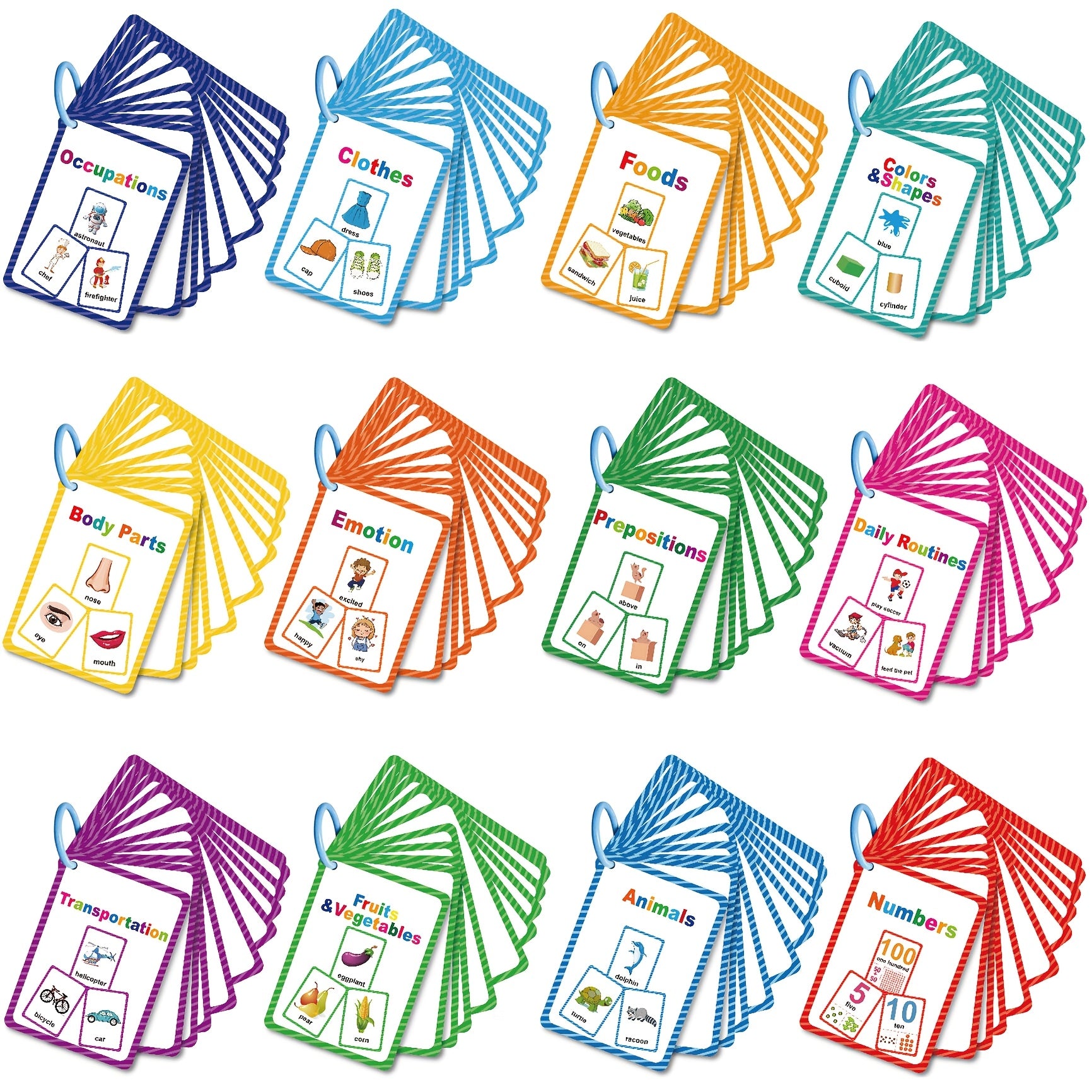205 Colorful Learning Flashcards - High Frequency Words Vocabulary Building
