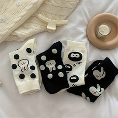 4 Pairs Bunny Print Socks Cute & Comfy Women's Stockings & Hosiery