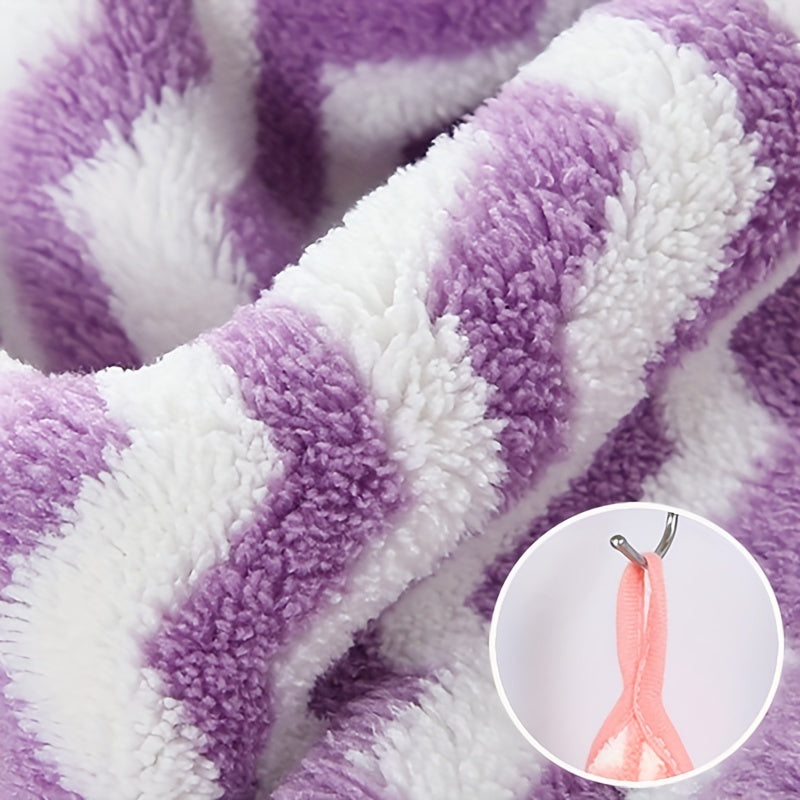 Striped Pattern Hanging Towel Coral Fleece Fingertip Towel