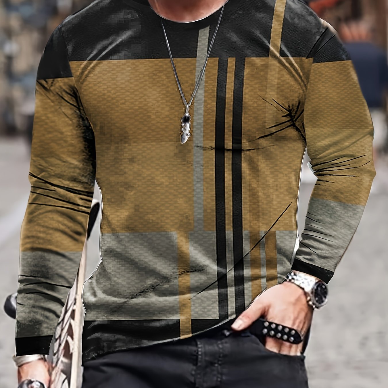 Men's Long Sleeve Novelty T-shirt for Spring/Autumn