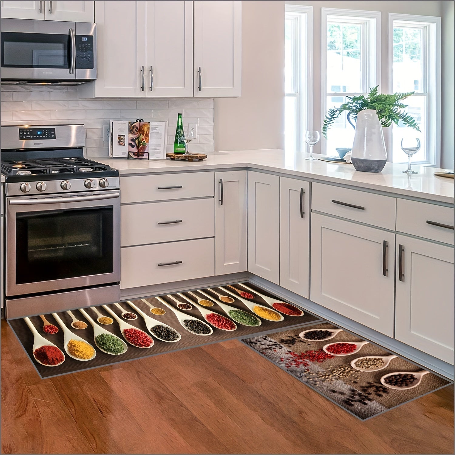 2pcs Boho Kitchen Rugs Absorbent Non Slip Stain Resistant W