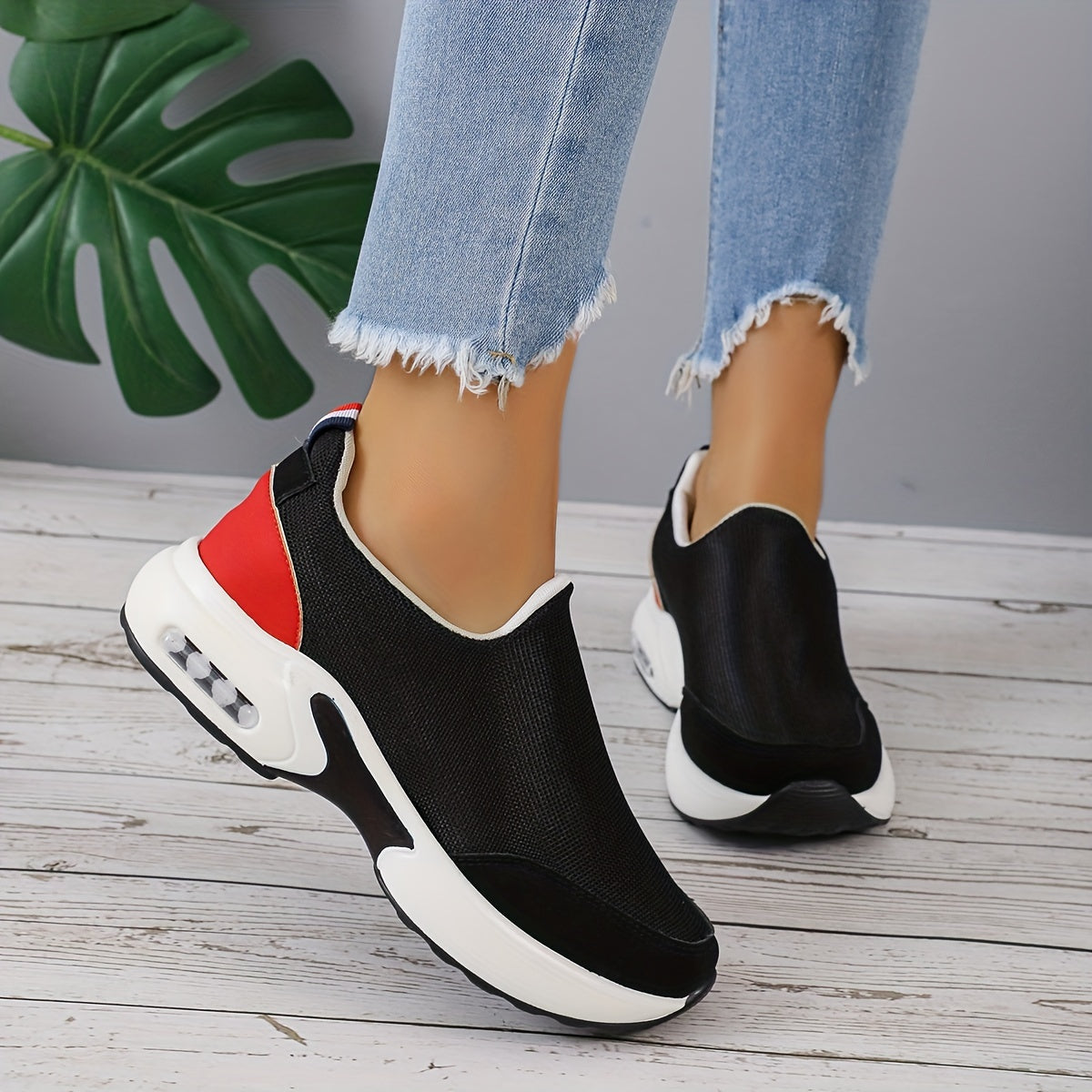 Women's Colorblock Chunky Sneakers Slip On Air Cushion Shoes