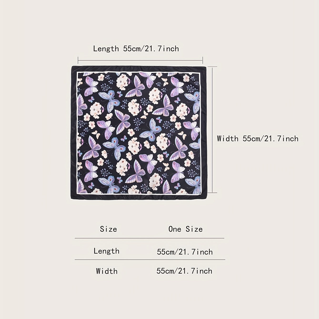 Butterfly Print Bandana Casual Square Scarf Women Neckerchief Head Wrap Hair Acc