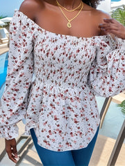  Ditsy Print Lantern Sleeve Peplum Top