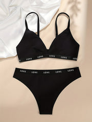 Letter Print Bra & Panties Set Women's Lingerie